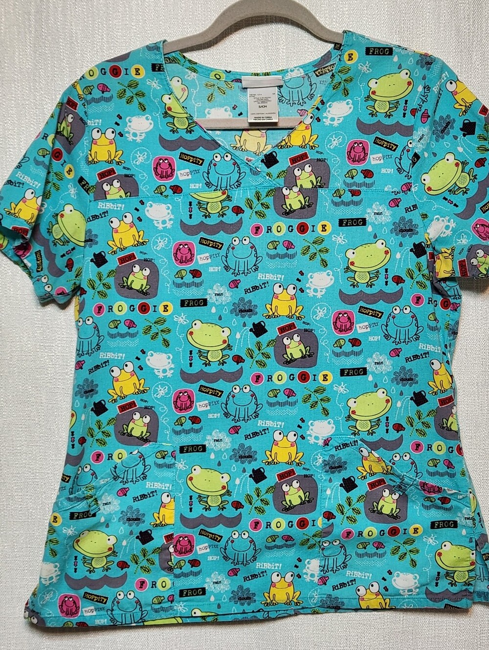 Frogs Scrub Top Scrubstar Small 100% Cotton Blue